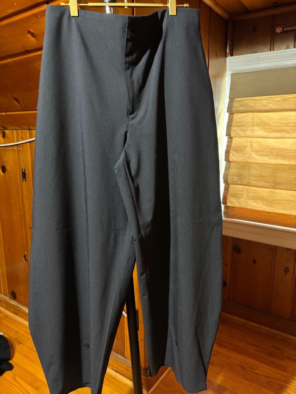 ZARA Navy Blue Striped Barrel Pants, Size Large